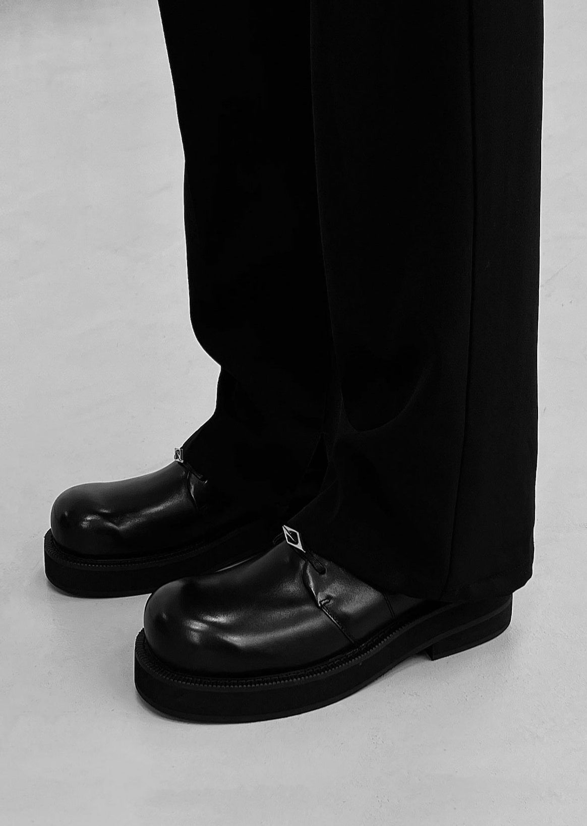 Black Leather Platform Derby Shoes