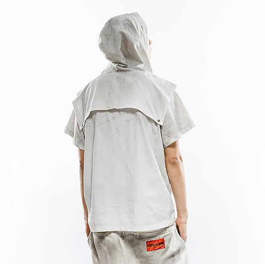 FVVO Distressed Snap-Shoulder Hooded T-Shirt