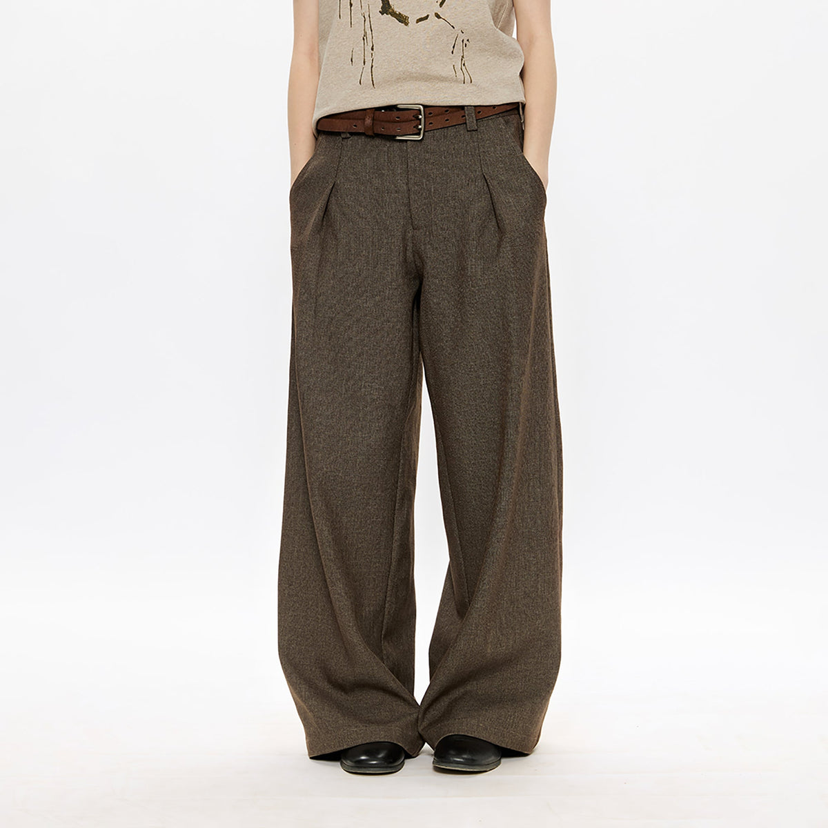 KREATE Classic Shadow Check Pleated Wide Trousers