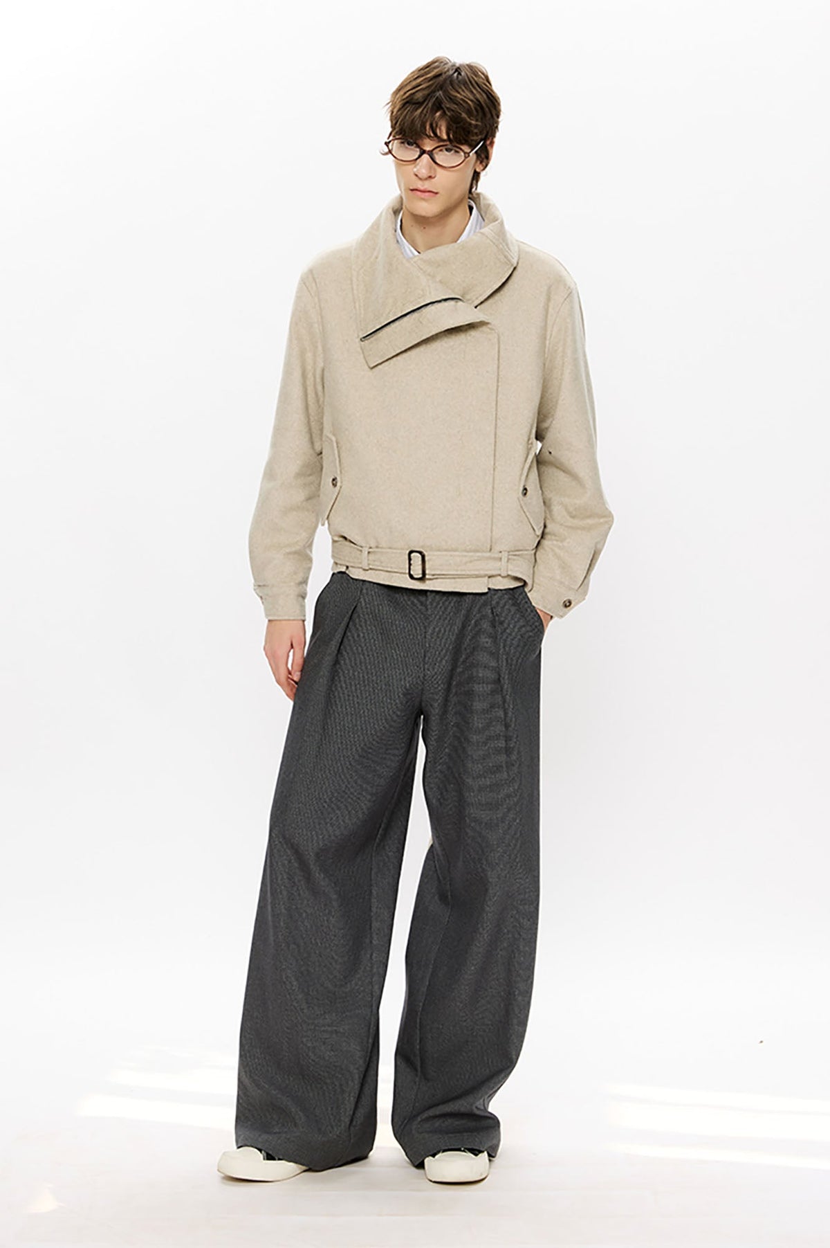 KREATE Asymmetrical Funnel-Neck Wool-Blend Jacket