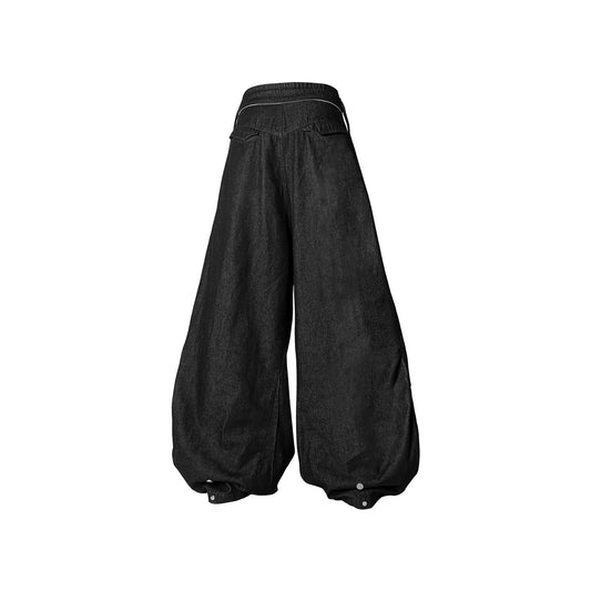 RELABEL Drawstring Pleated Oversized Raw Jeans