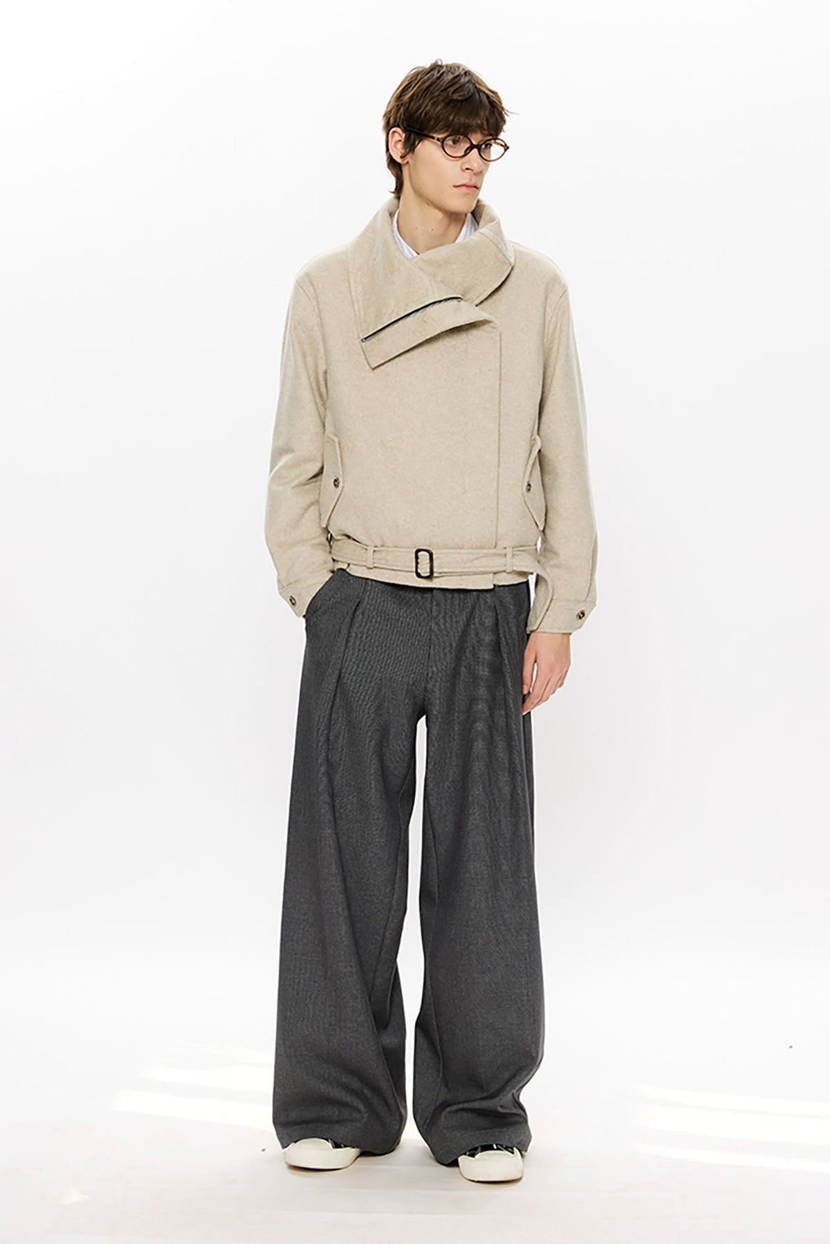 KREATE Asymmetrical Funnel-Neck Wool-Blend Jacket