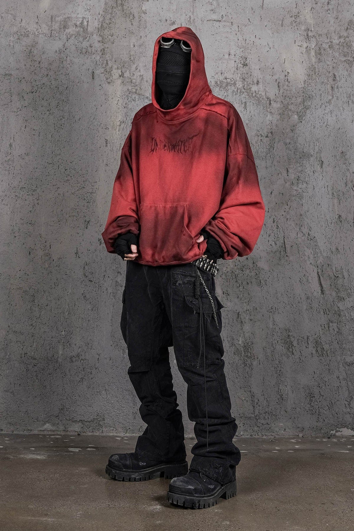 UNDERWATER Ashen Ember Distressed Elevated Hoodie Red