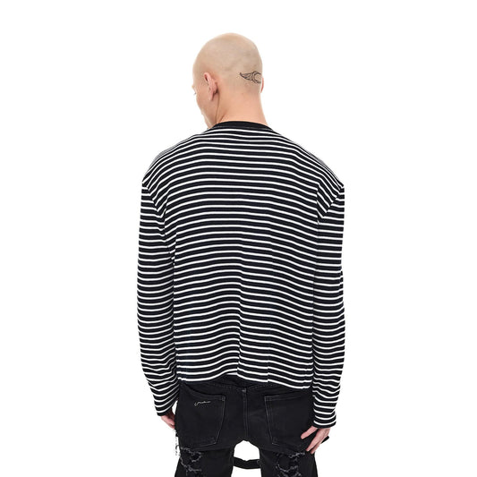 WHISTLEHUNTER Striped Badge Snap Slim Cardigan