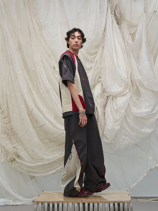 RELABEL Contrast Spliced Fold-Side Drawstring Pants