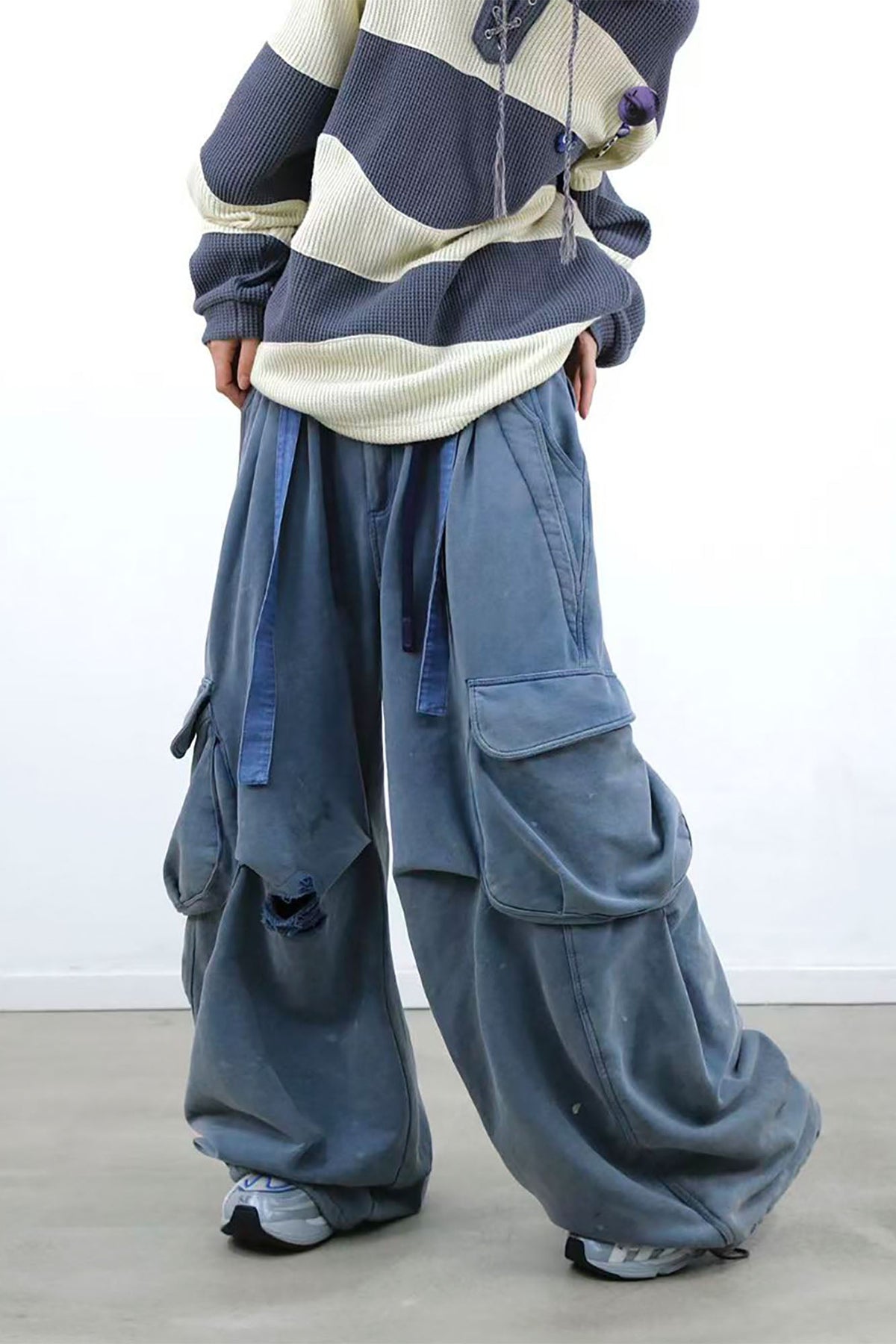 RELABEL Distressed Splatter Double-Waist Cargo Pants