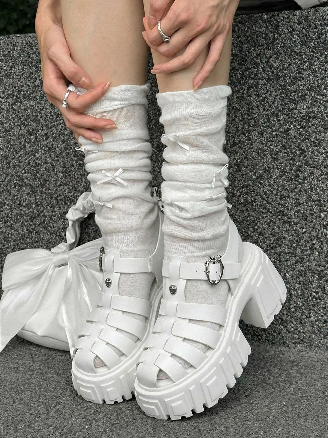 Black Chunky-Heel Roman Platform Sandals
