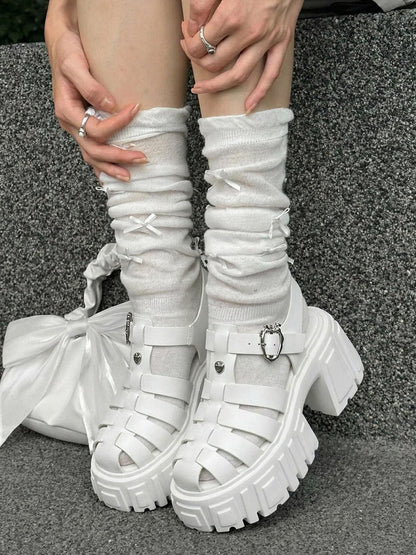 Black Chunky-Heel Roman Platform Sandals