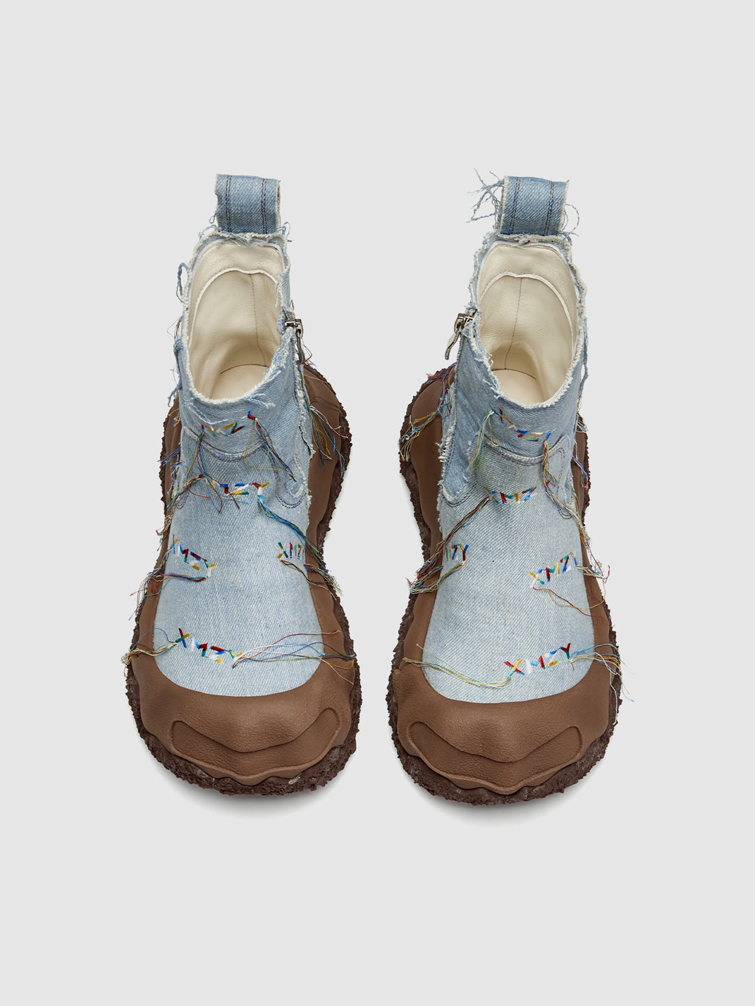 Denim Blue Geometric Planet Fringe Western Ankle Boots
