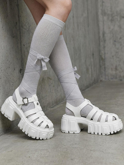 Black Chunky-Heel Roman Platform Sandals
