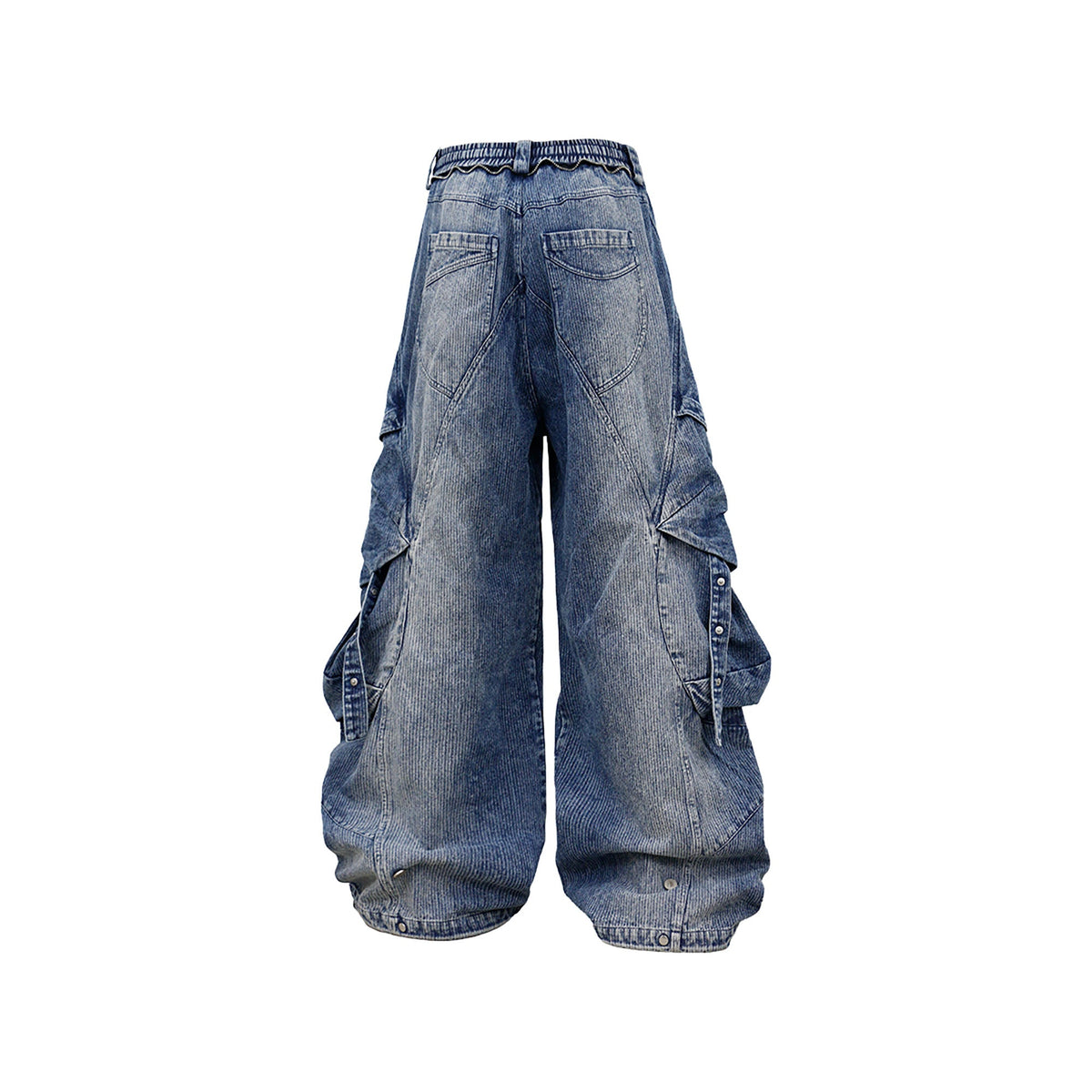 RELABEL Washed Paneled Strap Oversized Cargo Jeans Blue