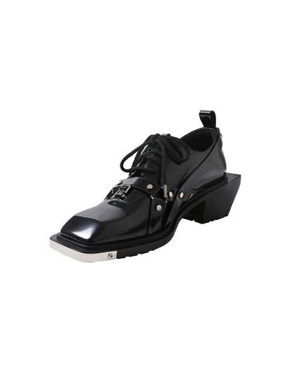Black Unique Style Square-Toe Derby Shoes