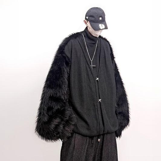 UUCSCC Faux Fur Spliced Turtleneck Sweater