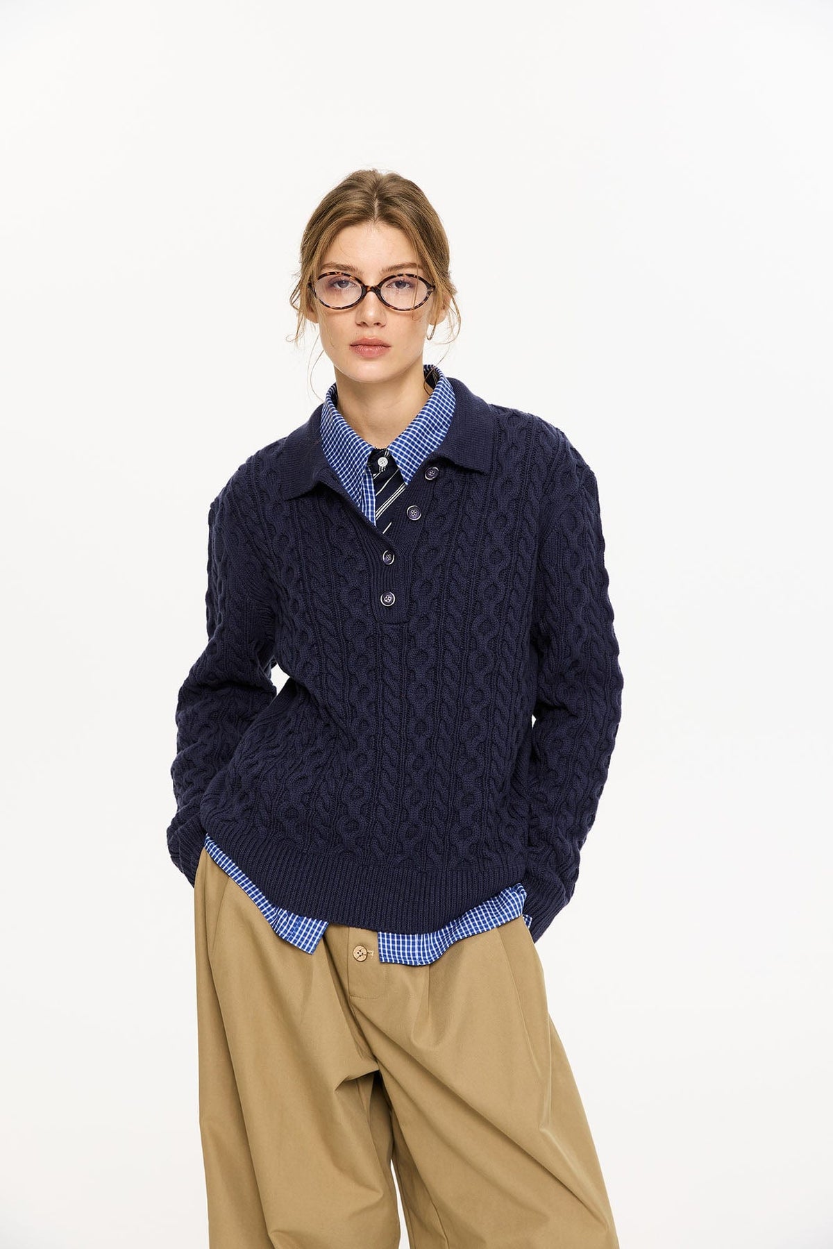 KREATE Cable Knit Polo Sweater
