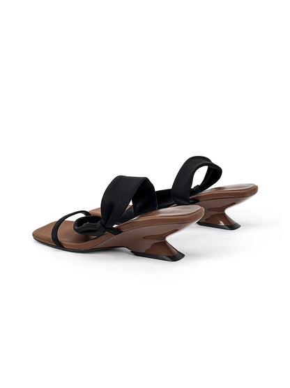 Toe-Loop Asymmetric Strap Sandals With Sculptural Heel
