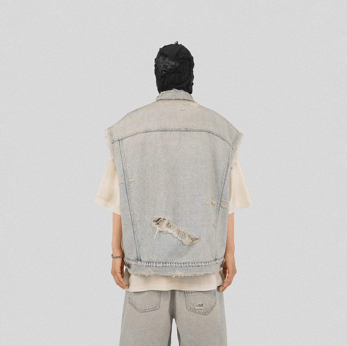 UNDERWATER Raw Edge Washed Denim Vest