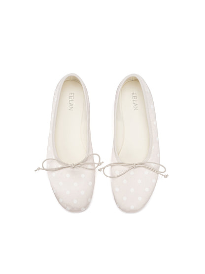 Polka Dot Bow Ballet Flats-White