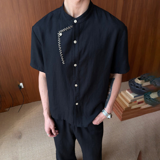 KREATE Stitched Faux-Placket Short Sleeve Shirt