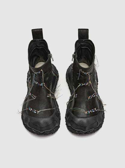 Black Geometric Planet Fringe Western Ankle Boots