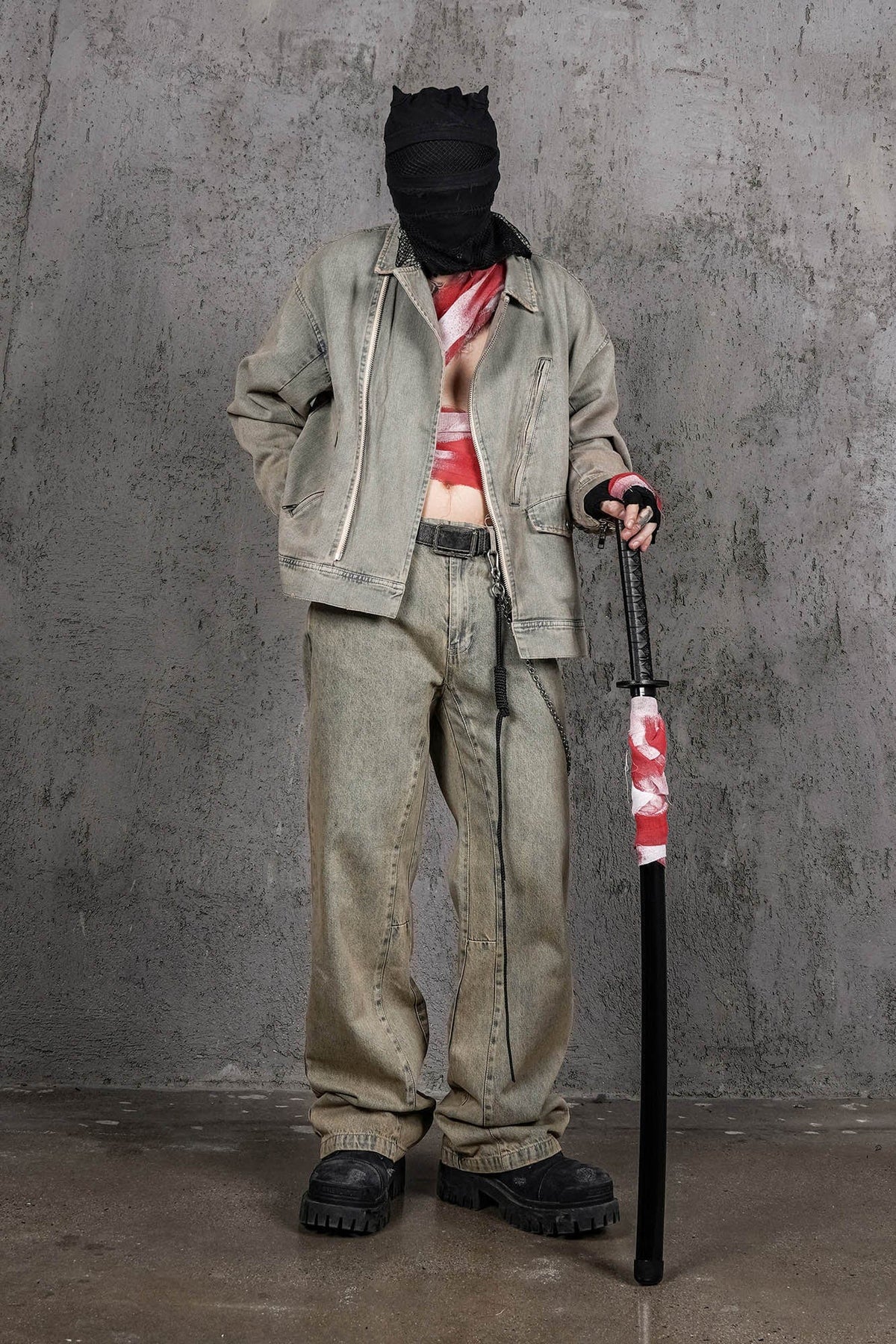 UNDERWATER Acid Wash Zipper Biker Jacket