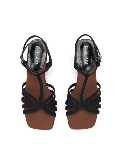 Strappy T-Strap Sandals With Sculptural Cone Heel