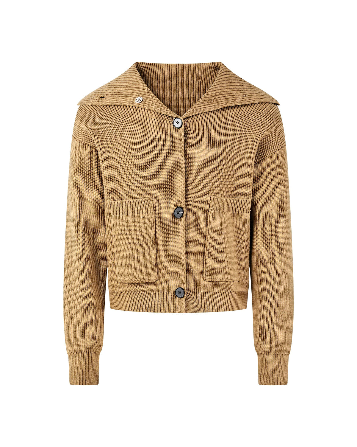 KREATE High-Collar Big-Pocket Button-Up Knitted Jacket