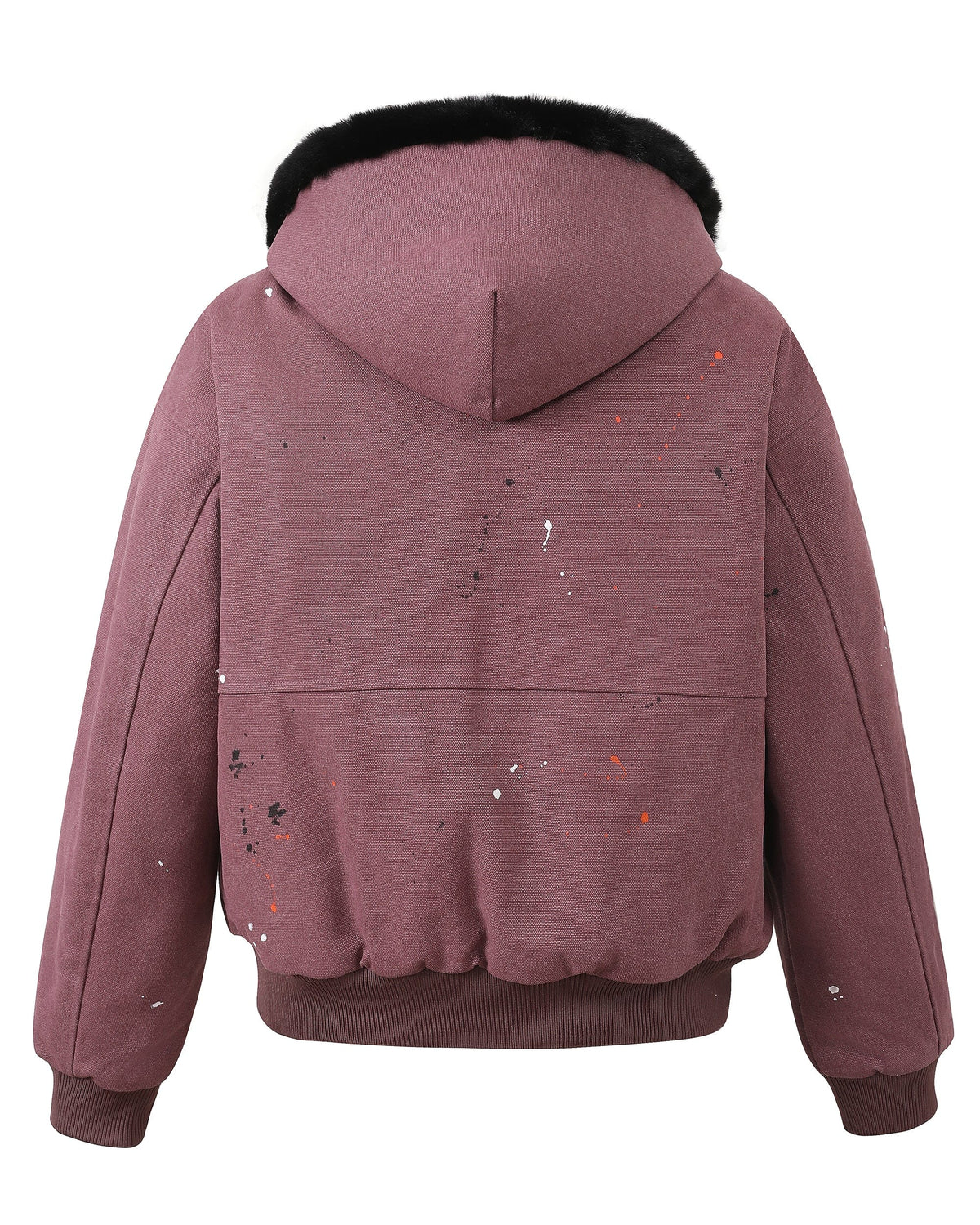 KREATE Rivet Zipper Paint-splattered Fleece-Lined Hooded Jacket