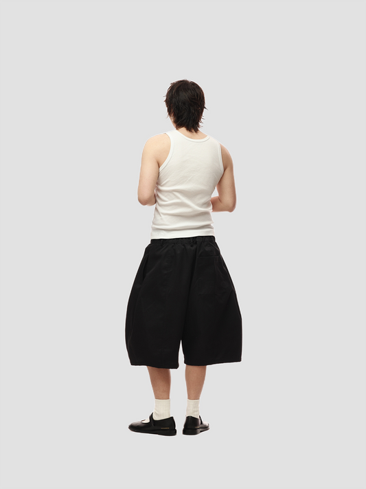 6CRAYON Retro Double-Pleat Wide-Leg Shorts Black