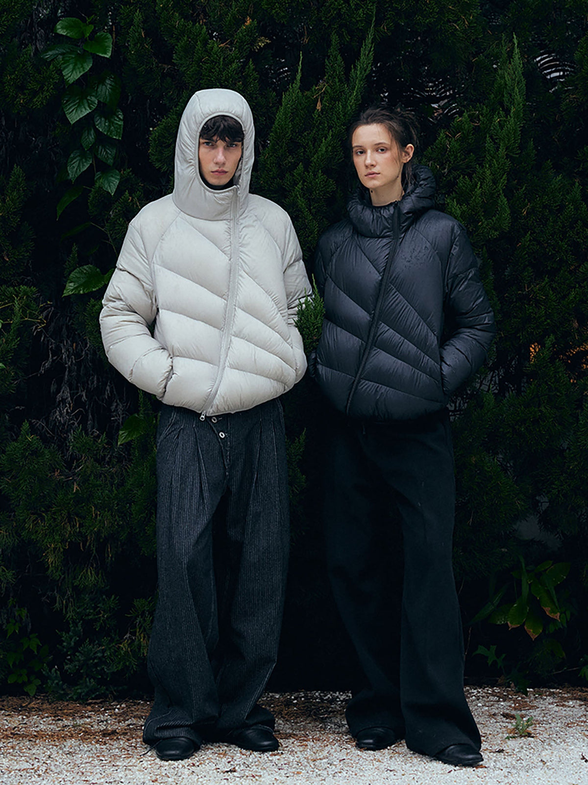 KREATE Asymmetrical Quilted Hooded Down Jacket