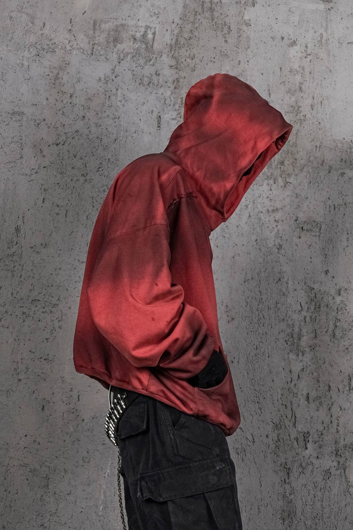 UNDERWATER Ashen Ember Distressed Elevated Hoodie Red