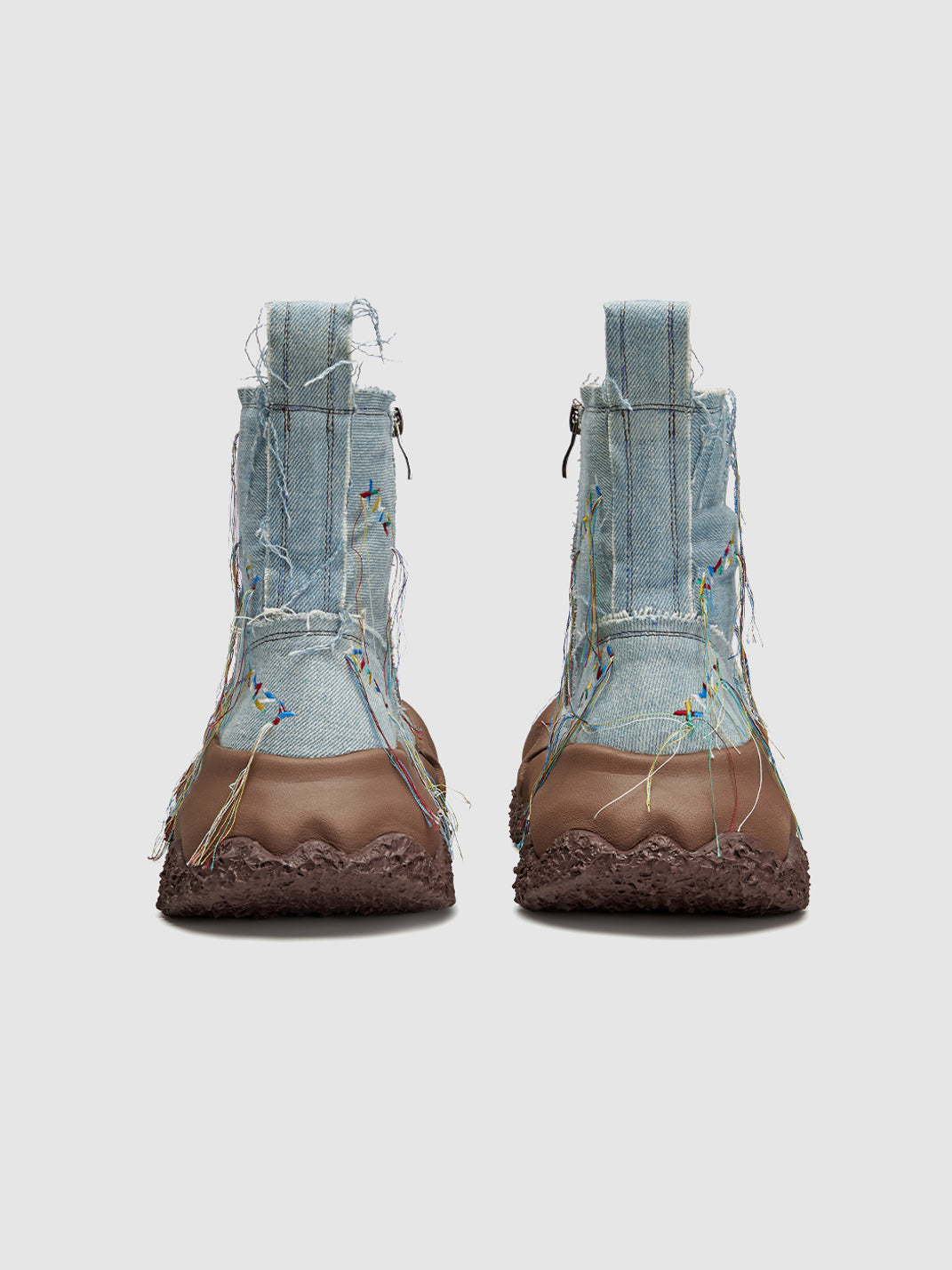 Denim Blue Geometric Planet Fringe Western Ankle Boots