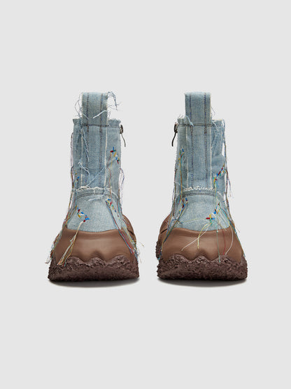 Denim Blue Geometric Planet Fringe Western Ankle Boots