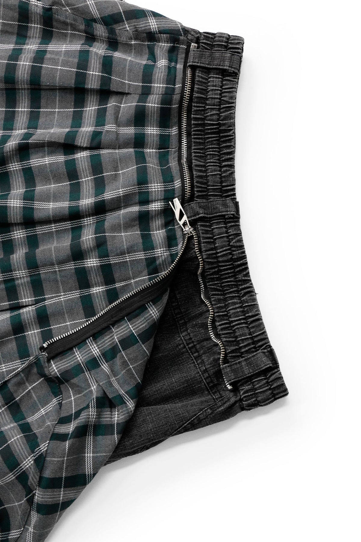 RELABEL Detachable Plaid Drape Oversized Denim Shorts