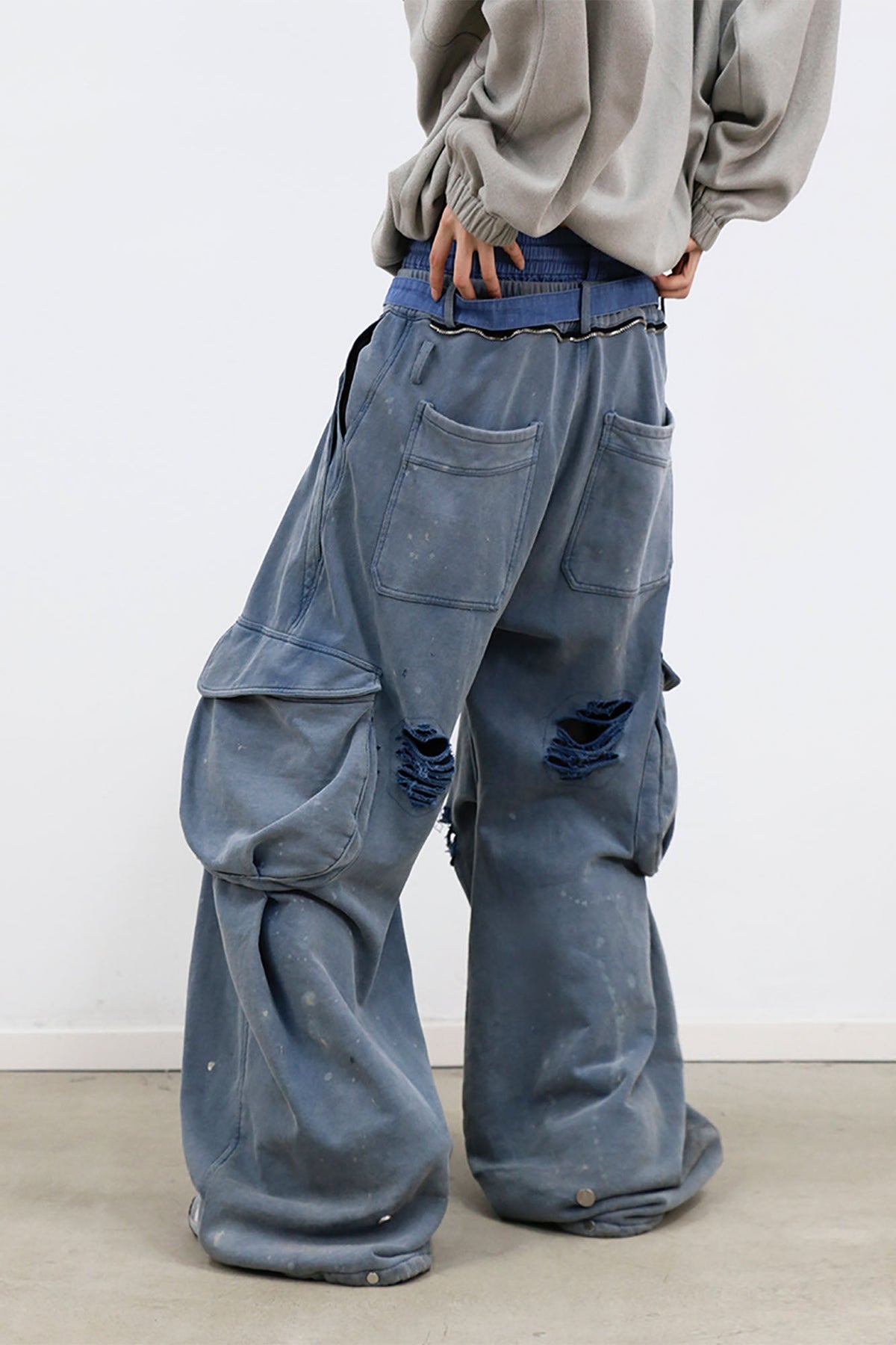 RELABEL Distressed Splatter Double-Waist Cargo Pants