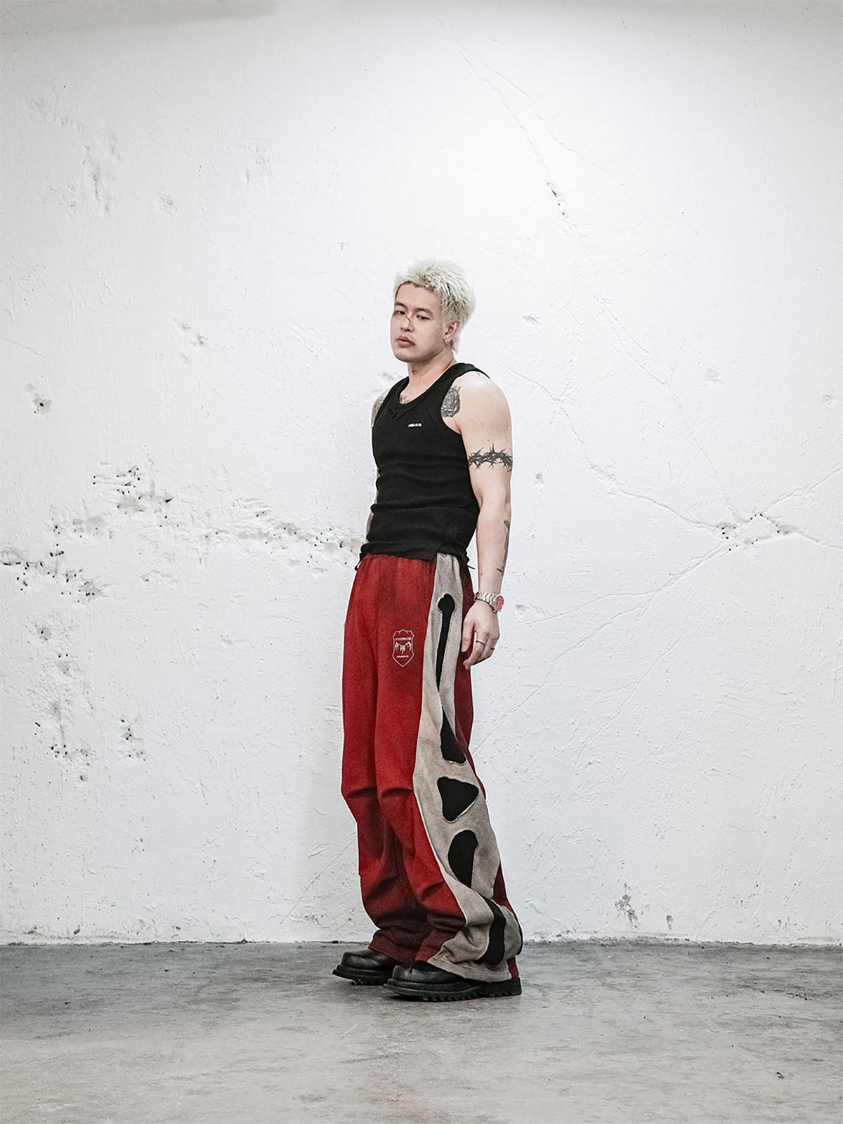 UNDERWATER Skeleton Distressed Contrast Panel Sweatpants