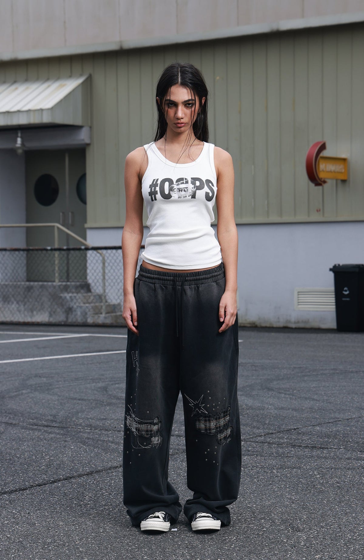 SAVAGEGROWTHWORLD Studded Plaid Panel Sweatpants