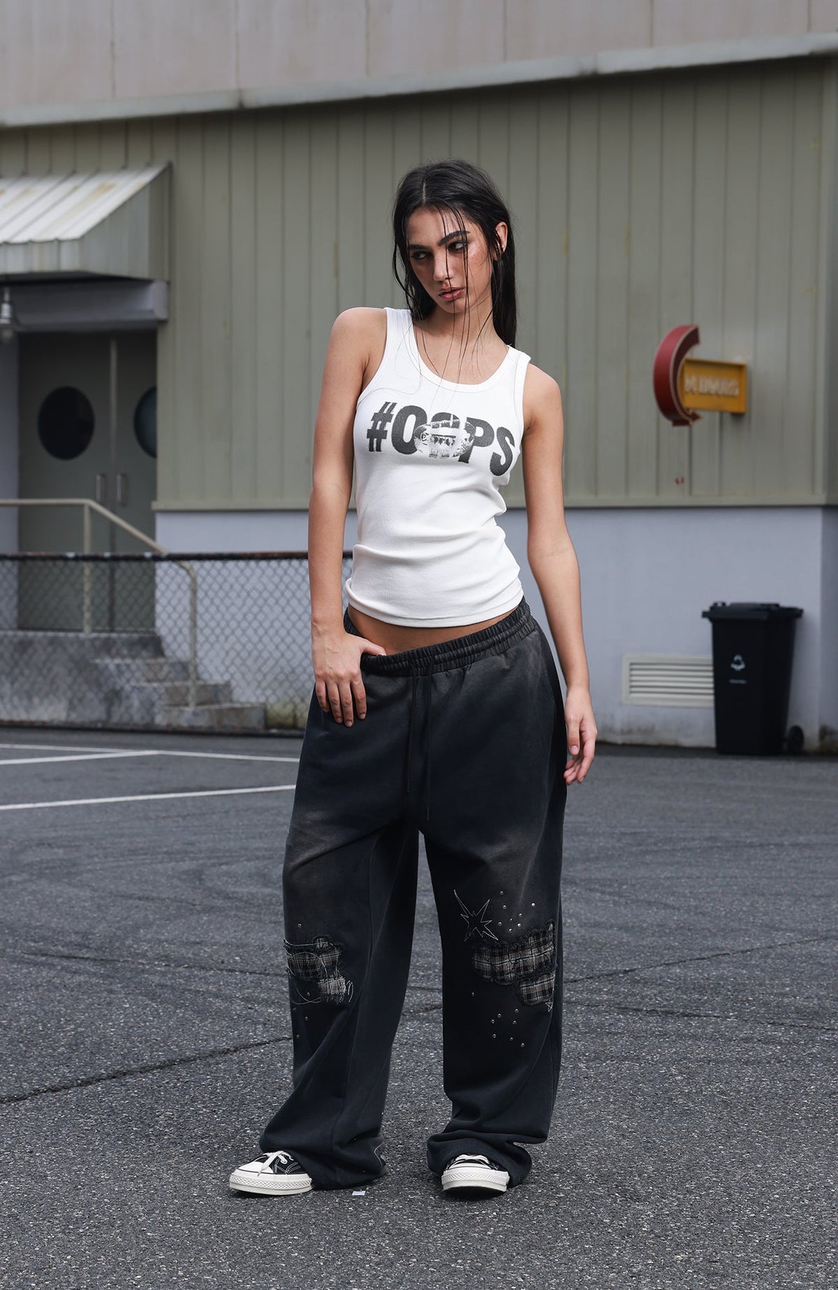 SAVAGEGROWTHWORLD Studded Plaid Panel Sweatpants