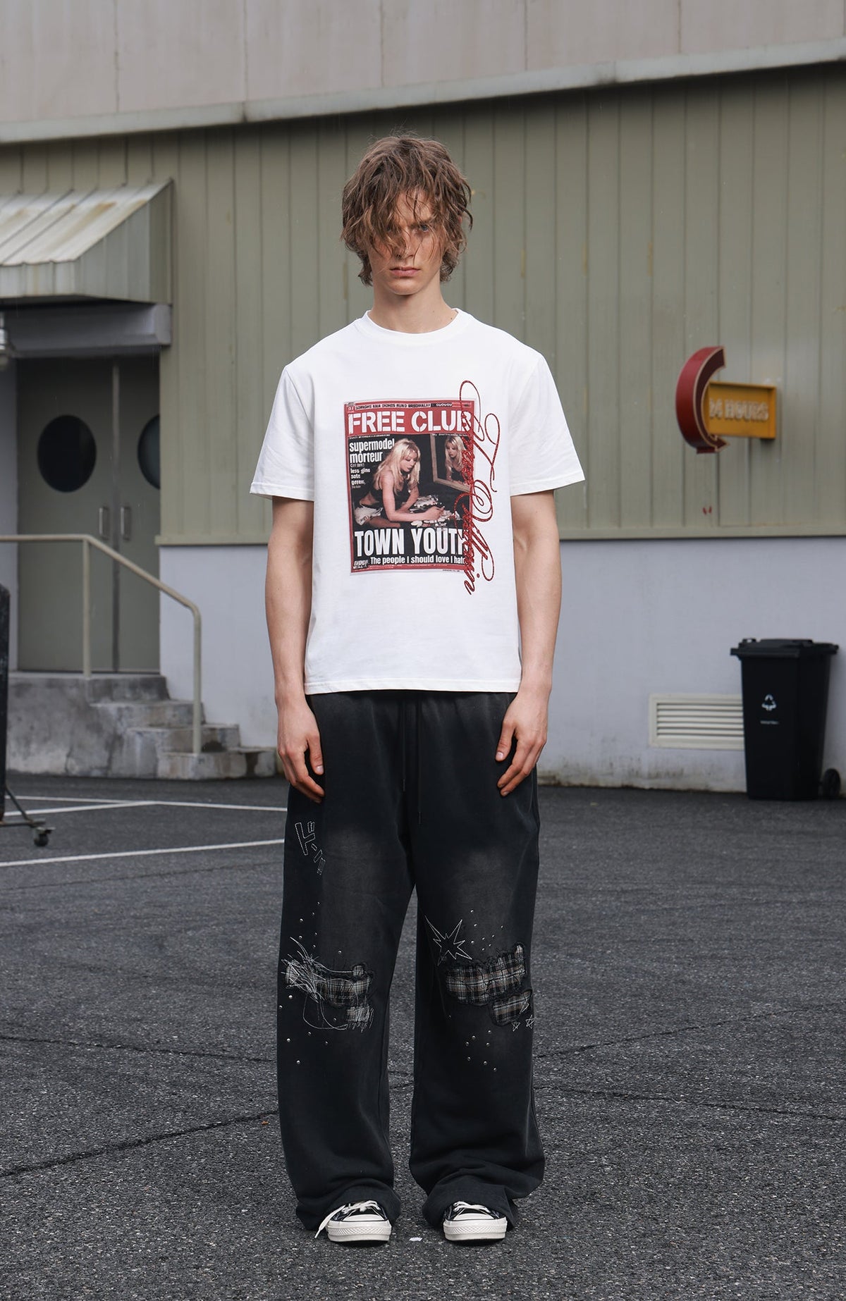 SAVAGEGROWTHWORLD Studded Plaid Panel Sweatpants