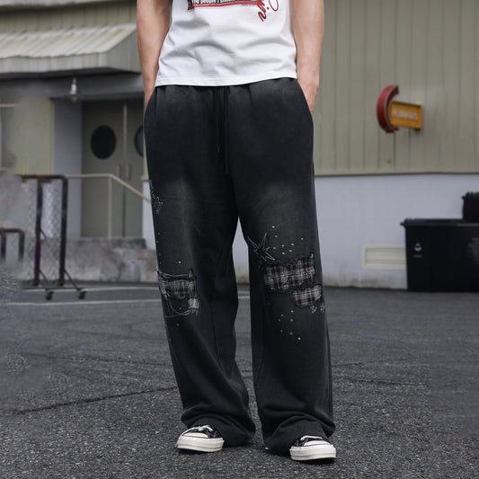 SAVAGEGROWTHWORLD Studded Plaid Panel Sweatpants