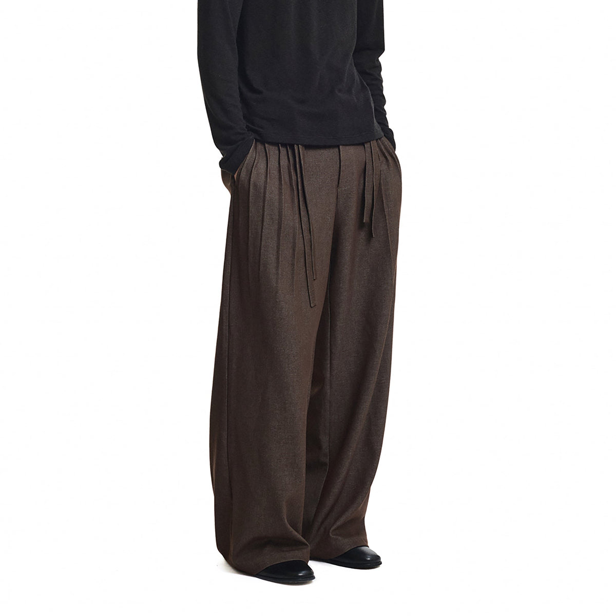 KREATE Double Belt Pleated Wide-Leg Trousers