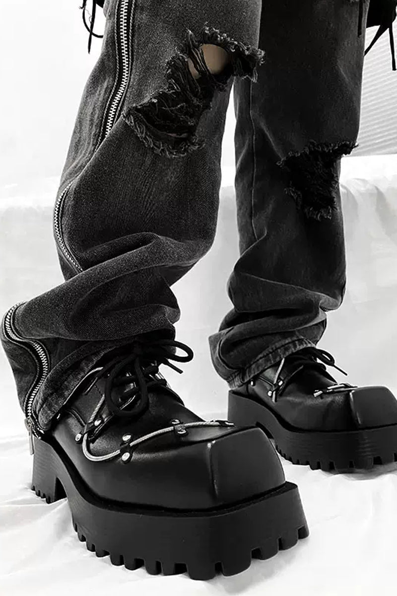 Black Studded Platform Chunky Derby Shoes