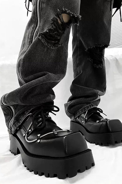 Black Studded Platform Chunky Derby Shoes