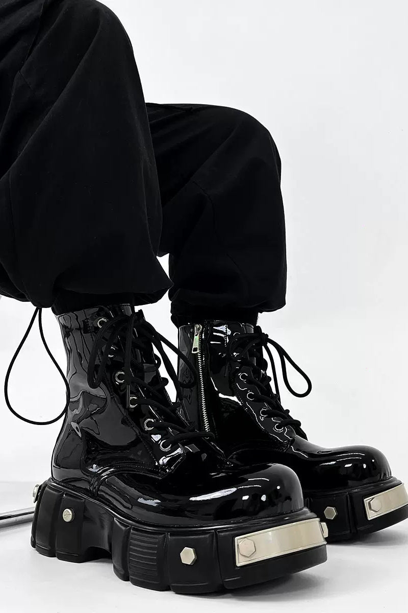 Patent Leather Platform Combat Boots
