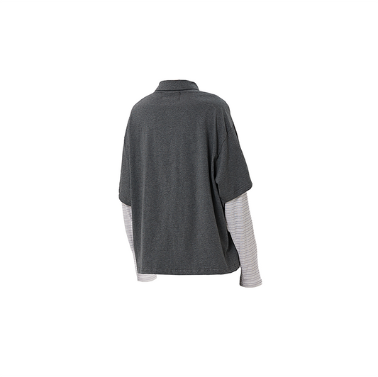 RELABEL Layered Sleeve Embroidered Polo Shirt