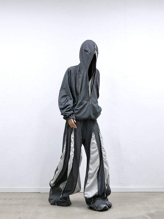 RELABEL Layered Multi-Zip Drawstring Sweatpants Gray