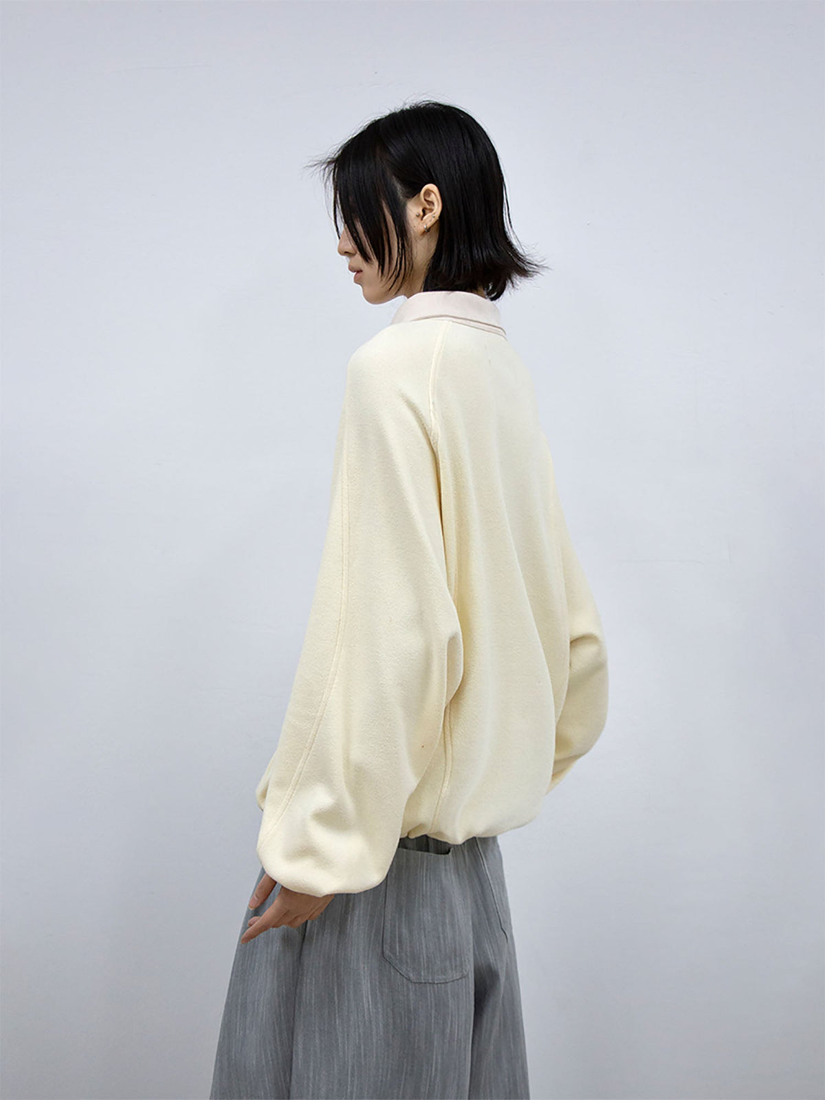 RELABEL Raglan Drawstring-Hem Polo Sweatshirt