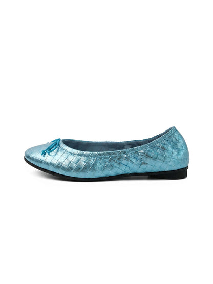 Blue Bow Detail Quilted Ballet Flats
