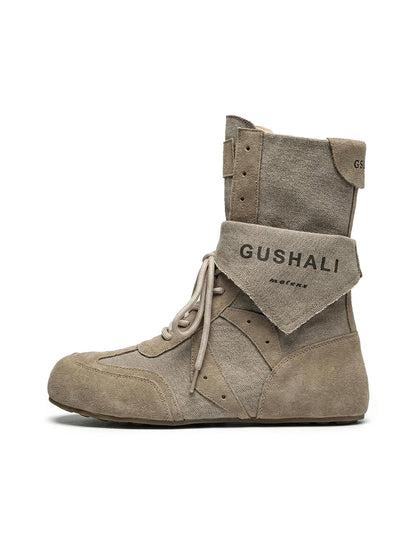 White Hybrid Retro Boxing Trainer Boots with Kerchief