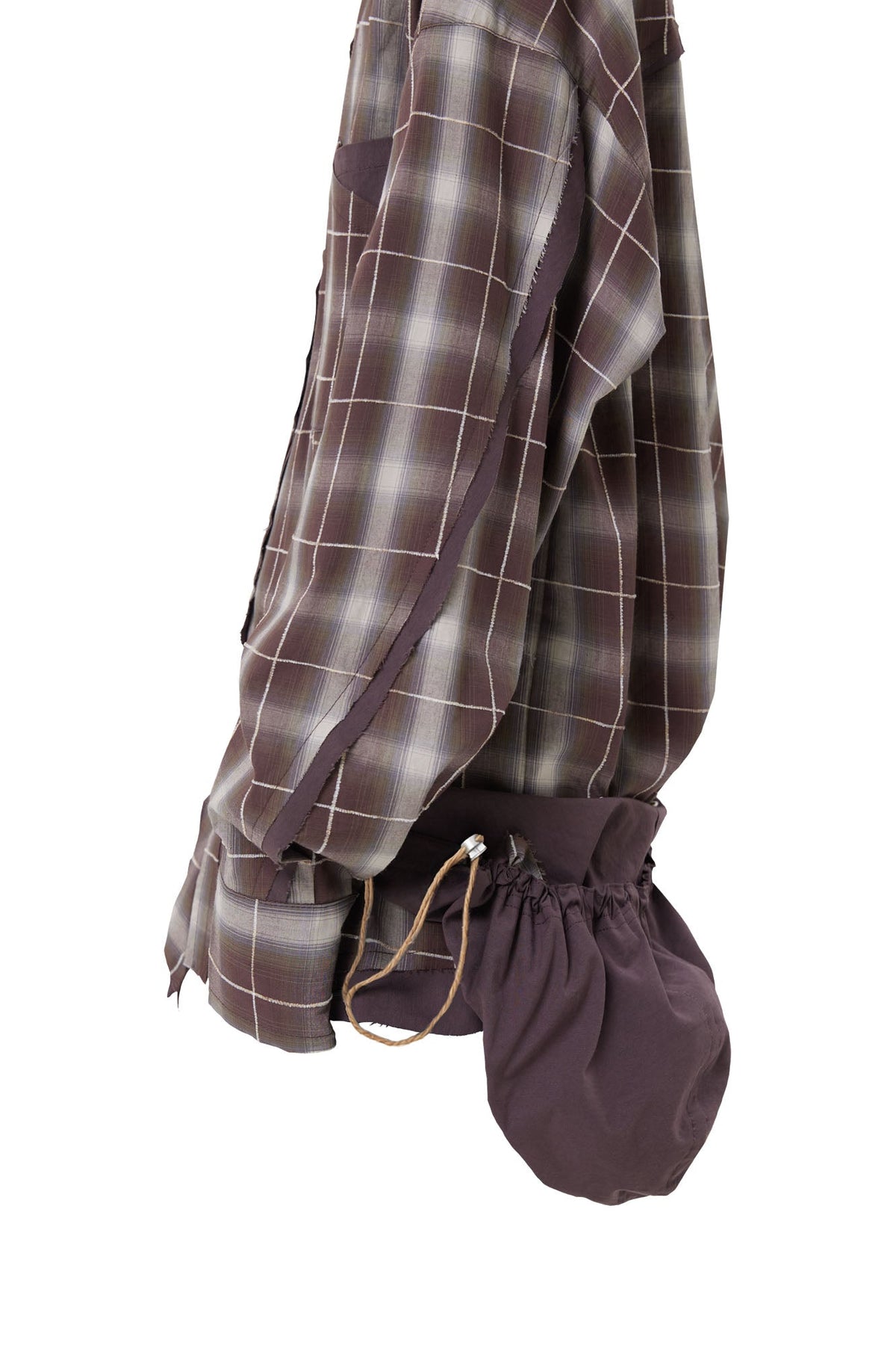 RELABEL Detachable Hood Plaid Frayed Oversized Shirt