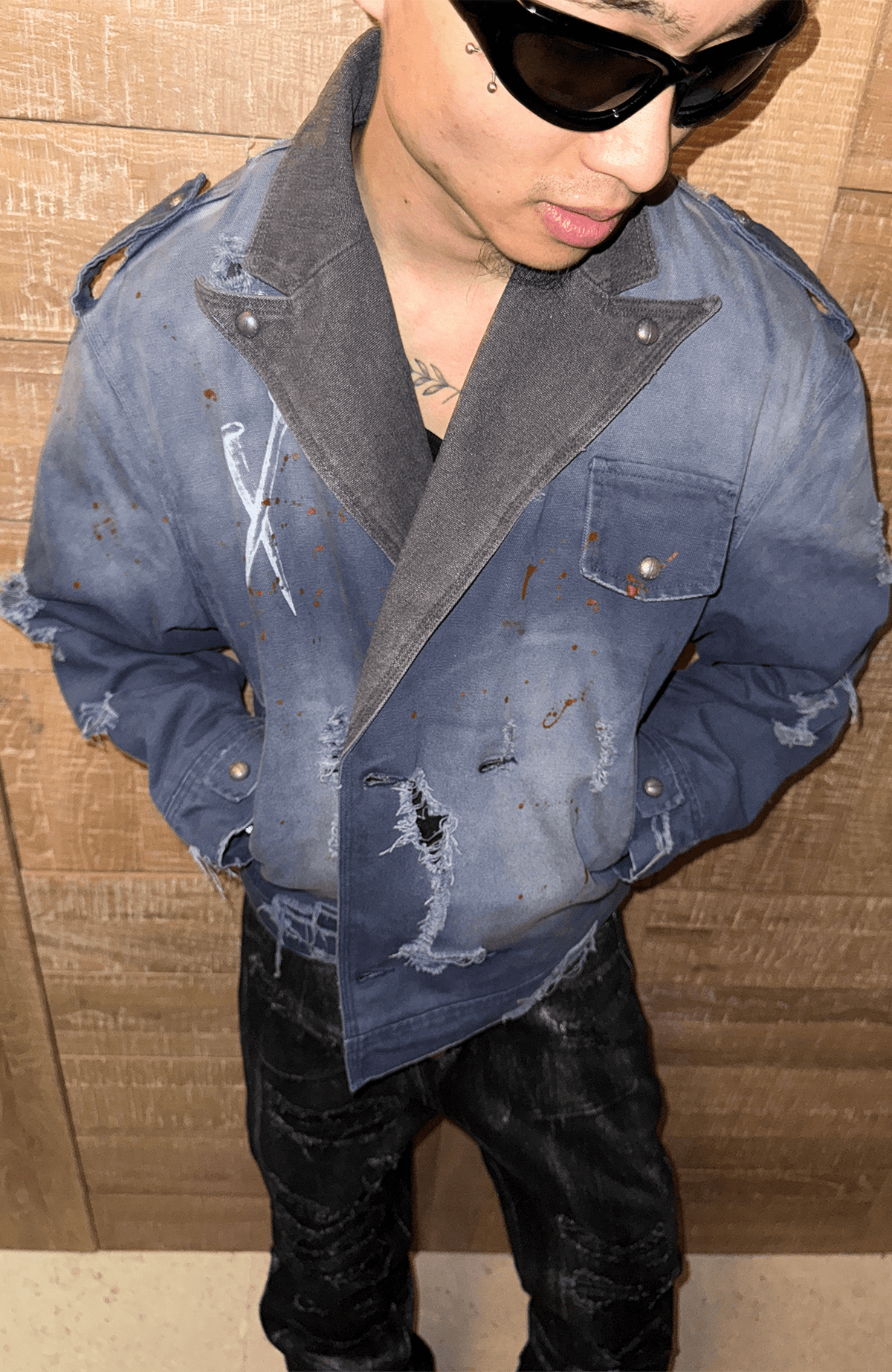 TECNINEGROUP Distressed Grunge Denim Jacket